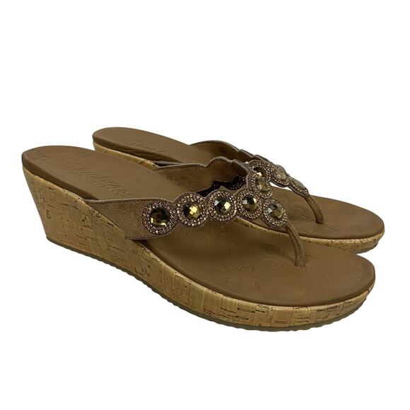 Skechers Beverlee Bizzy Babe Wedge Sandal Womens 10 Brown Rhinestone Luxe Foam - Picture 1 of 14
